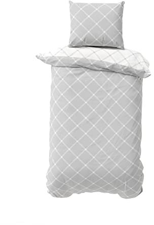 BLUE MOON Bio Renforcé Premium Bettwäsche in Allen Größen 135 x 200 | 140 x 200 | 155 x 220 (Check Doubleface Silver, 135 x 200 + 80 x 80 cm)