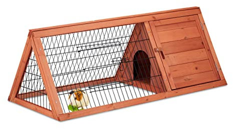 Relaxdays Hasenstall, Haus & Gehege, 2 Türen, HBT: 41x110x49 cm, Kleiner Hasenkäfig innen & außen, Holz, Metall, Natur