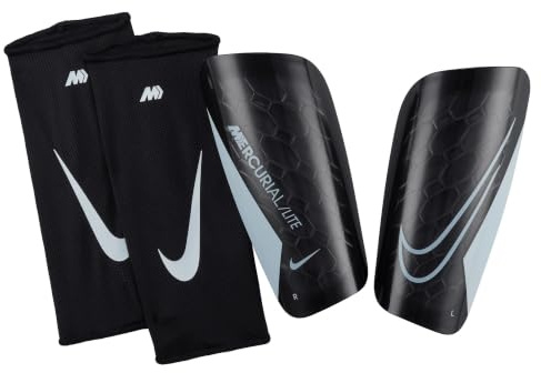 Nike, Mercurial Lite, Espinilleras De Fútbol, Negro/Negro/Blanco, XL, Adulto Unisex