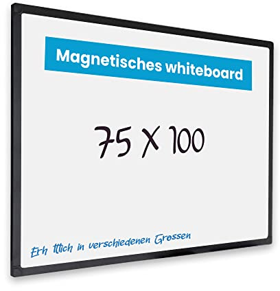 IVOL Eco Magnetic Whiteboard 75 x 100 | Modern svart ram | magnettavla, whiteboardvägg, magnetisk vägg | pennhylla | 6 storlekar | magnetisk och skrivbar