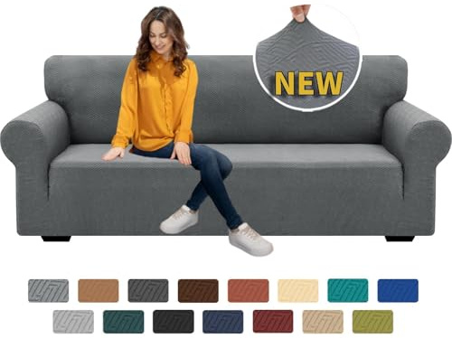 XINEAGE 2026 New 1 Piece Couch Covers for 3 Cushion Couch (79-91) Stretch Sofa Cover Slipcover Pet Friendly Soft Washable Furniture Protector with Elastic Bottom for Kids,Dog (Sofa, Light Gray)