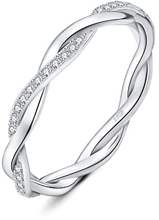 JewelryPalace Infinity Seil Verdrehter Moissanite Band Ring Damen, Unendlichkeit Hochzeitsringe Damenring Silber 925 Trauringe Eheringe für Frauen, Vorsteckring Stapelring Ring Bandring Schmal 62