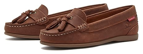 Chatham Women's Pulau Dark Tan Premium Leather Tassel Loafers, 7