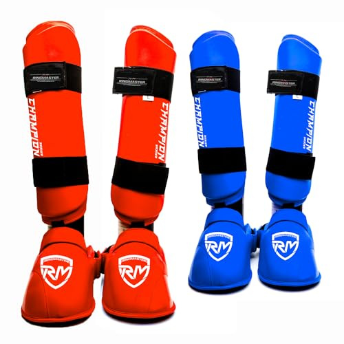 RingMaster Kids Karate Shin Pads Instep Guard Martial Arts Leg Protector Styled