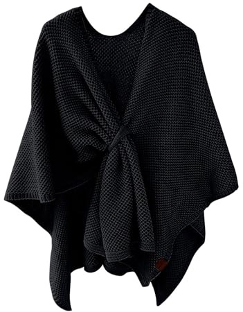 AMhomely Poncho en tricot pour femme, châle en crochet – Brosse cachemire élégant automne uni pull polaire écharpe manteau grande taille shrugs, 01 Noir, Taille unique