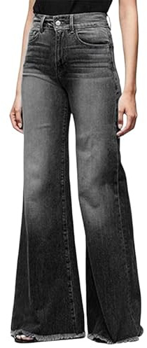 GIIWAKI Jeans da donna con fondo a campana Jeans svasati a vita alta a gamba larga Bootcut Jeans larghi Jeans elasticizzati a gamba larga Piedi larghi Pantaloni in denim lunghi, 01-black Jeans Donna,