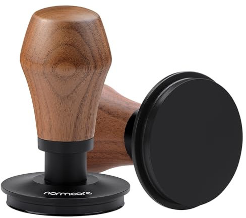 Normcore Espresso-Kaffee-Tamper V4, federbelasteter Tamper mit Titan-PVD-Beschichtung, flacher Boden, 11,3 kg/13,6 kg, Ersatzfedern, Griff aus echtem amerikanischem Walnussholz, 58,5 mm