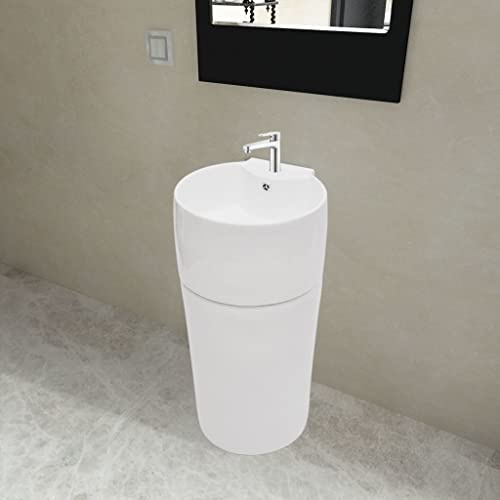 Gecheer Lavabo sur pied rond en céramique creux de robinet/vidage blanc - Mobilier de salle de bain, Type 1