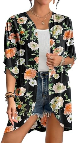 Bsubseach Damer chiffong/rayon strandblusar kimono cardigan lång bikini cover up, GUL, one size