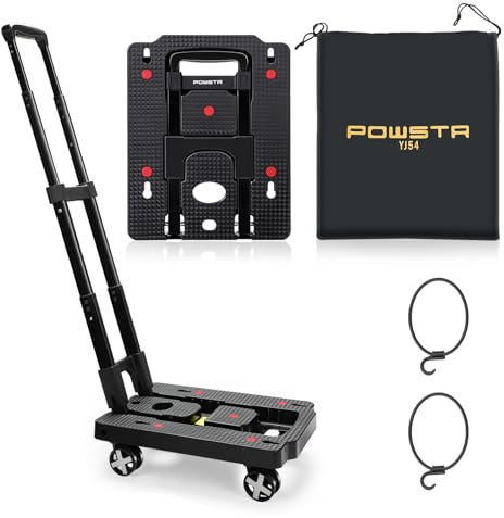 POWSTR Carro de Equipaje Plegable, Capacidad de Carga 60KG, Carrito de Transporte Plegable con Barra Telescópica,Adecuado para el Transporte de mercancías, Viajes de Negocios
