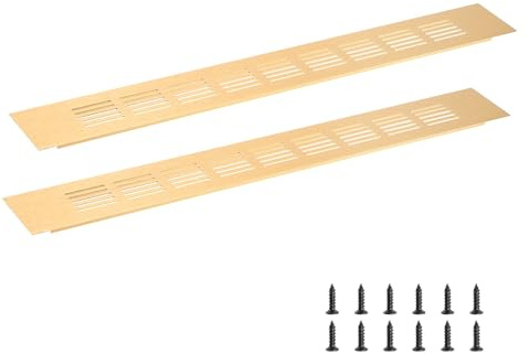 sourcing map Rectangle Ventilation Grille 400x50mm/16x2 Gold Tone | Aluminum Alloy Mesh,Air Vent Cover,Louvered Ventilation Cover,with Mounting Screws for Cabinet Shoe Closet