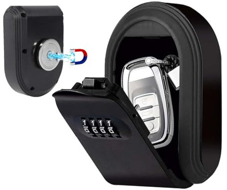 Cassaforte per Chiavi Magnetica, Cassetta di Sicurezza a Chiave Impermeabile, Cassaforte Porta Chiavi da Esterno con 4 Cifre Combinazione Codice, Cassetta Portachiavi Scatola per Casa Esterno Ufficio