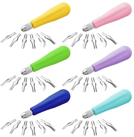 Yssevlon Paquet de 6 Kits de Coupe-Linoléum Artisanaux, Assortiment D'Outils de Sculpture, Outils de Linogravure, Coupe-Bloc pour Impression en Bloc, Couleurs Assorties