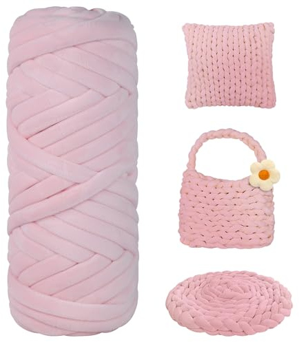 450 g tjock ull för handstickning Chunky Yarn slanggarn virkad ull tjockt garn för virkning stickning, för nybörjare, filtar, väska, handstickning garn gör-det-själv-hantverk (ljusrosa)