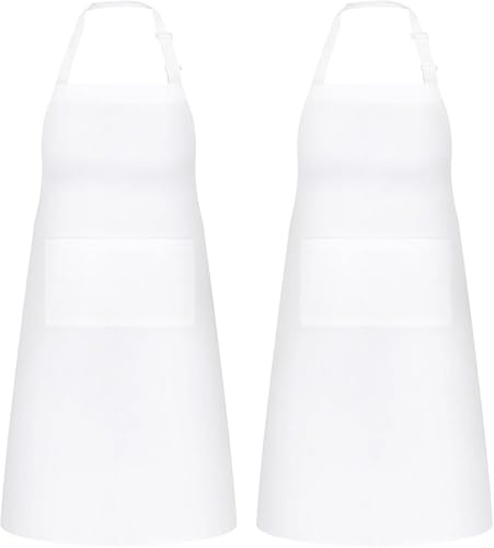 Riqiaqia 2 Pack Delantales de Cocina, Impermeables Ajustables del Cocinero con Bolsillo Delantale de Cocina para Mujeres Hombres,Delantal Chefs Cocina para Cocinar, Hornear