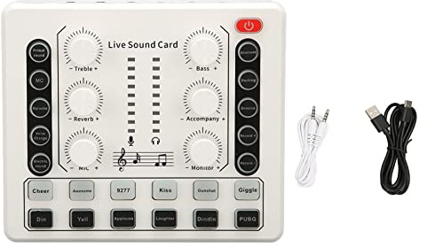 Portabelt Live -ljudkort med Omgivande Ljus - Noise Reduction Quad Core Voice Changer för Live Streaming, KTV, Gaming, Compatible with PC, Mobile,