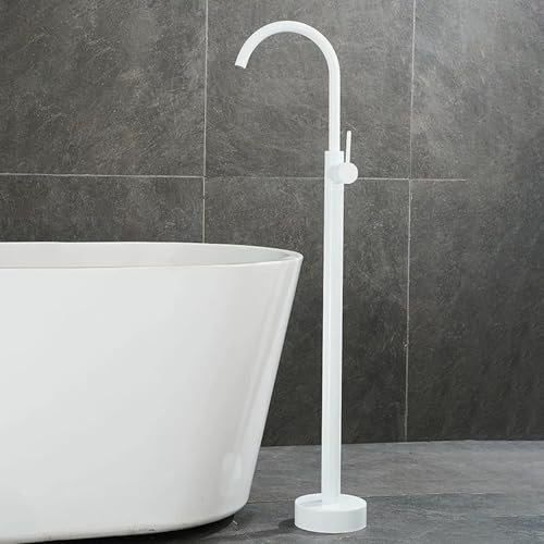 BiaoTeng Rubinetto per Vasca da Bagno a Pavimento Caldo e Freddo Ottone Miscelatore per Vasca da Bagno Freestanding Bianco