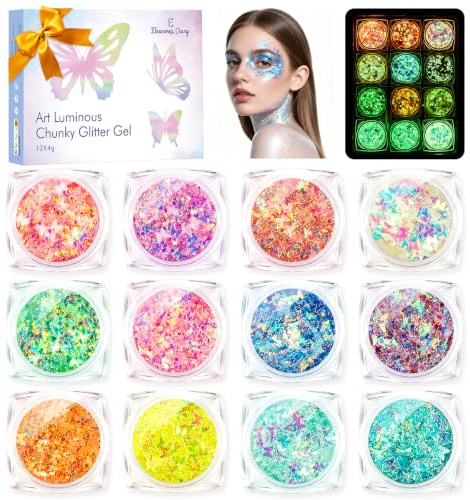 12 Couleurs Lumineuse Paillettes Gel, Glitter Gel pour Maquillage Carnaval