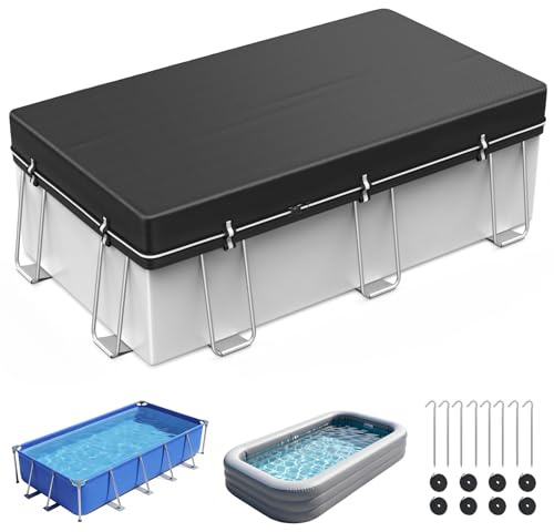 Bâche de piscine rectangulaire de 2,7 x 5,5 m pour piscine hors-sol, bâche solaire avec boucle coupe-vent intégrale, housse d'hiver idéale pour l'eau et la poussière
