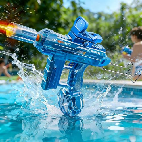 MOZC Pistola ad acqua elettrica per bambini, pistola automatica ad acqua con luci a LED, portata 6-8 m, lunga durata della batteria per fuoco continuo, design modulare, pistola ad acqua elettrica per