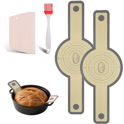 OSDUE Lot de 2 Tapis de Cuisson en Silicone pour Four Hollandais, Elingues à Pain Antiadhésif Réutilisable, Baking Mat avec Poignées Anti Brûlures pour Pizza Pain au Levain Biscuits, Rond