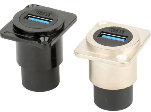 Ipetboom Conector USB 3.0 para Montaje en Panel, Adaptador Paso a Través Hembra a Hembra, Extensión de Mamparo, Kit 2 Piezas Negro y Plateado, Accesorio USB para Conexión de Dispositivos