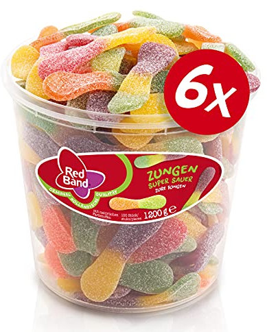 Red Band Zungen Super Sauer - Großpackung: 6 x 1,2 kg - Fruchtgummi - Ein Sauer-Süßes Weingummi-Erlebnis mit Suchtfaktor - Holländische Qualität - Süßigkeiten