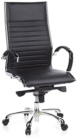 hjh OFFICE 660500 Profi Chefsessel Parma 20 Leder Schwarz Bürostuhl Drehstuhl, hohe Rückenlehne ergonomisch