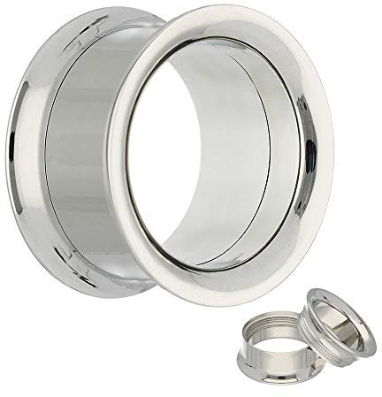 Treuheld® | 8mm Ohr Flesh Tunnel aus Chirurgenstahl in Silber | mit Gewinde | Double Flared Ohrtunnel | dünner Rand | hautfreundlich antiallergen