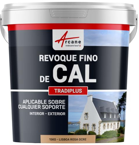 ARCANE INDUSTRIES Enduit Fin à la Chaux, décoration, intérieure, extérieur, Maison : Tradiplus - 15 kg (jusqu'à 14 m²) Lisbonne - Rose Ocre
