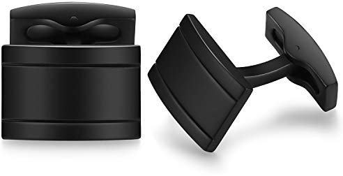 HONEY BEAR Herren Manschettenknöpfe Hochzeit Cufflinks Manschettenknopf Gebürstet-Silber Edelstahl MEHRWEG (Schwarz 2)