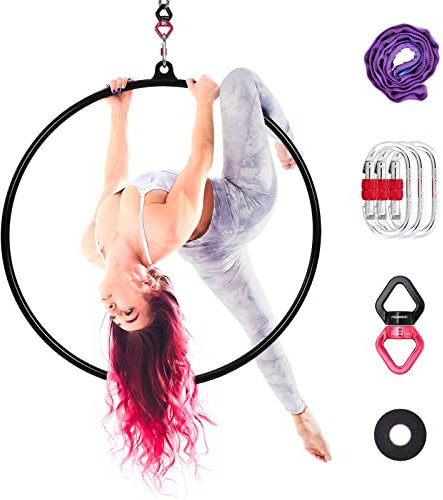 PRIORMAN Lyra Aerial Hoop Set mit Rigging-Hardware – einzelner Edelstahlreifen – ideal für Tanzen und Studio, Aerial Fitness – Mattschwarz, Durchmesser: 90 cm, Rohr: 32 mm