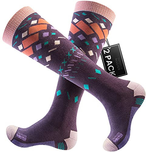 OutdoorMaster Ski Socken, Snowboard Socken für Männer & Frauen, Thermal Winter Warm & Atmungsaktiv, Über der Kalb rutschfeste Manschette