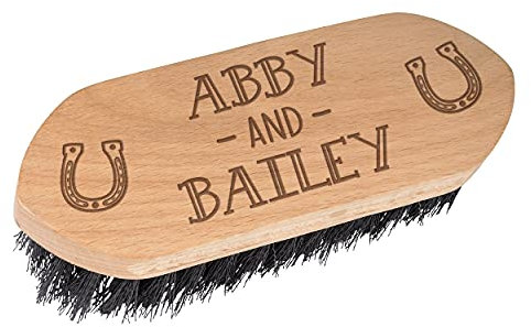 Gift Base Pferdebürste mit Holzgriff, personalisierbar, Hufeisen