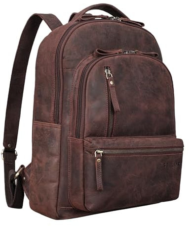 STILORD 'Remy' Business Rucksack Leder Arbeitsrucksack Laptoprucksack Schulrucksack Großer Lederrucksack DIN A4 Backpack XL Vintage Echtleder, Farbe:montero - braun