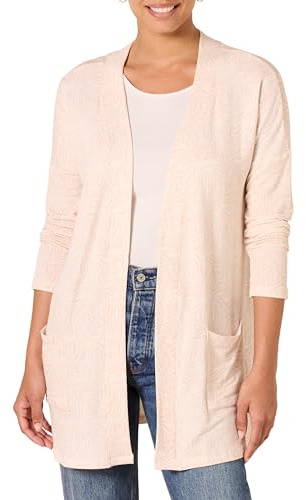 Amazon Essentials Cardigan da Donna in Spugna con Apertura sul Davanti, Multicolore, Zebra/Strisce, L