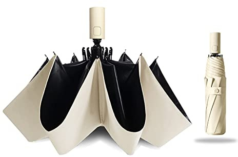 choedii Sun Umbrella UV protection UPF 50+ Compact Portable travel Parasol Auto Open Close Windproof and Waterproof Folding Sun and Rain Small Umbrella For Walking (Ivory Auto)