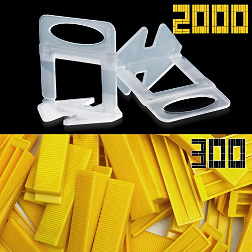 Tile Leveling System Clips 1/8 2000 Piece Tile Spacers Clips and 300 Piece Reusable Yellow Wedges for Tiles. Tile Tools Set for Professional Ceramic and Stone Installation