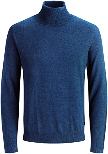 JACK & JONES Emil Knit Roll Neck Jumper, Azul Insignia Blue/Twisted With Black, XL