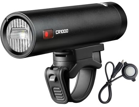 RAVEMEN CR1000 Phare Avant pour Vélo, 1000 Lumens Lentille Anti-éblouissement avec Faisceau en T Éclairage Avant Vélo,Conduite de Nuit, Bouton à Distance Filaire, Résistance à l'eau IPX6 USB-C