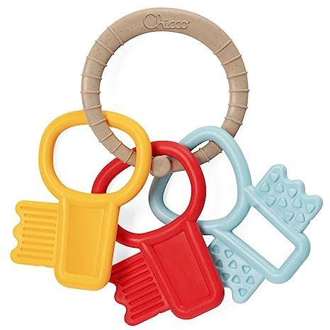 Chicco Hochet Clés Colorées Ecoplus, porte-clés en plastique recyclé, trousseau de clés colorées, facile à tenir et léger, expérience tactile et stimulation de la gencive, 3-18 mois