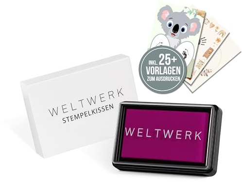 WELTWERK® Almohadillas de tinta reutilizables para huellas de manos de bebé y huellas de bebé, fácil de limpiar, no tóxicas, juego de impresión (rojo rosa)
