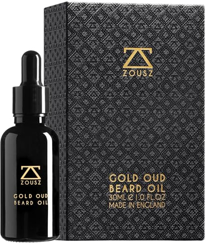 ZOUSZ Aceite para barba - Cuidado masculino Gold Oud con aceites de aguacate, argán y macadamia - Suavizante e hidratante no graso para peinar - Regalo vegano para hombres 30 ml