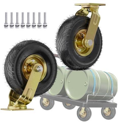 WORDFUN 2er Set Luftreifen Gummi Rollen, Möbelrollen, Geräuschlose Schwerlast Räder, Ersatzrad Schubkarre, Transportrollen, Stoßdämpfung, Pannensichere, Abriebfest, Druckkugellager