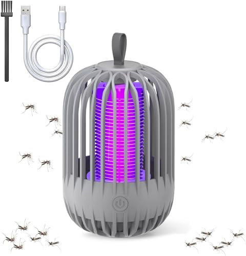 Mosquito Killer Lamp, Portable Mini Fly Killer Electric Fly Bug Zapper, 360° UV Killing Lamp Portable USB Power 2 in 1 Fly Zapper Night Light for Home Bedroom Garden, Indoor and Outdoor (gray)