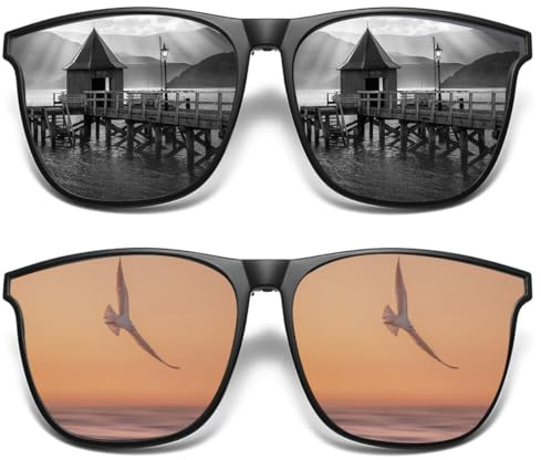 MCSQK 2 Clip Gafas de Sol Polarizadas, Lentes de Sol para Hombre, Flip up Gafas de Sol, Suplementos de Sol para Gafas Graduadas, Clip Solar Gafas Mujer para Anteojos Recetados, Estilo de Clip Gafas