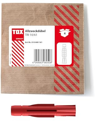 TOX Taco universal TRI 10x61 mm, taco para fijaciones fiables en casi todos los materiales de construcción, 4 unidades en embalaje de papel resellable y ecológico, 010600161