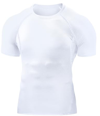 Towintec Men's Compression Shirts Workout Sports Short Sleeve Running Tops Cool Dry Tight T-Shirt Baselayer Gym Undershirts White
