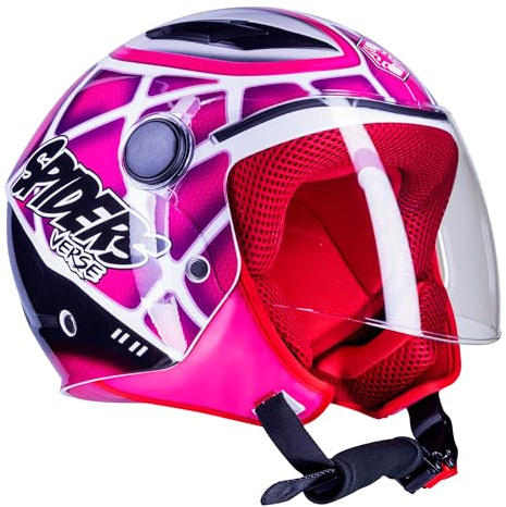 One by Camamoto | Casco Spiderman per Bambina, Omologato, Moto e Scooter, Taglia L (51-52 cm), Chiusura Micrometrica, Junior