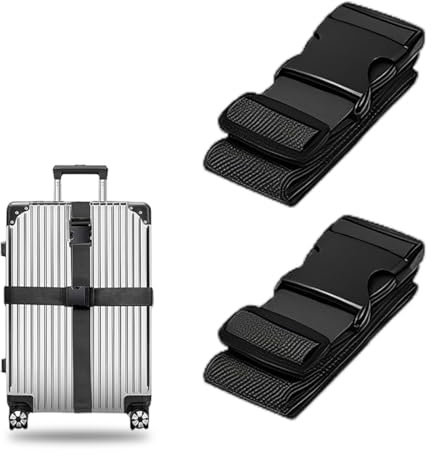 SULIUDAJI 2 Piezas Correas Para Equipaje Maletas De Viaje Ajustables Correas Para Maletas Cinta Maleta Seguridad Correa Maleta Cinta Para Maletas De Viaje Correa De Equipaje Accesorios (Negro)